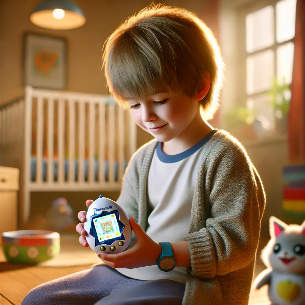 Niño con tamagochi